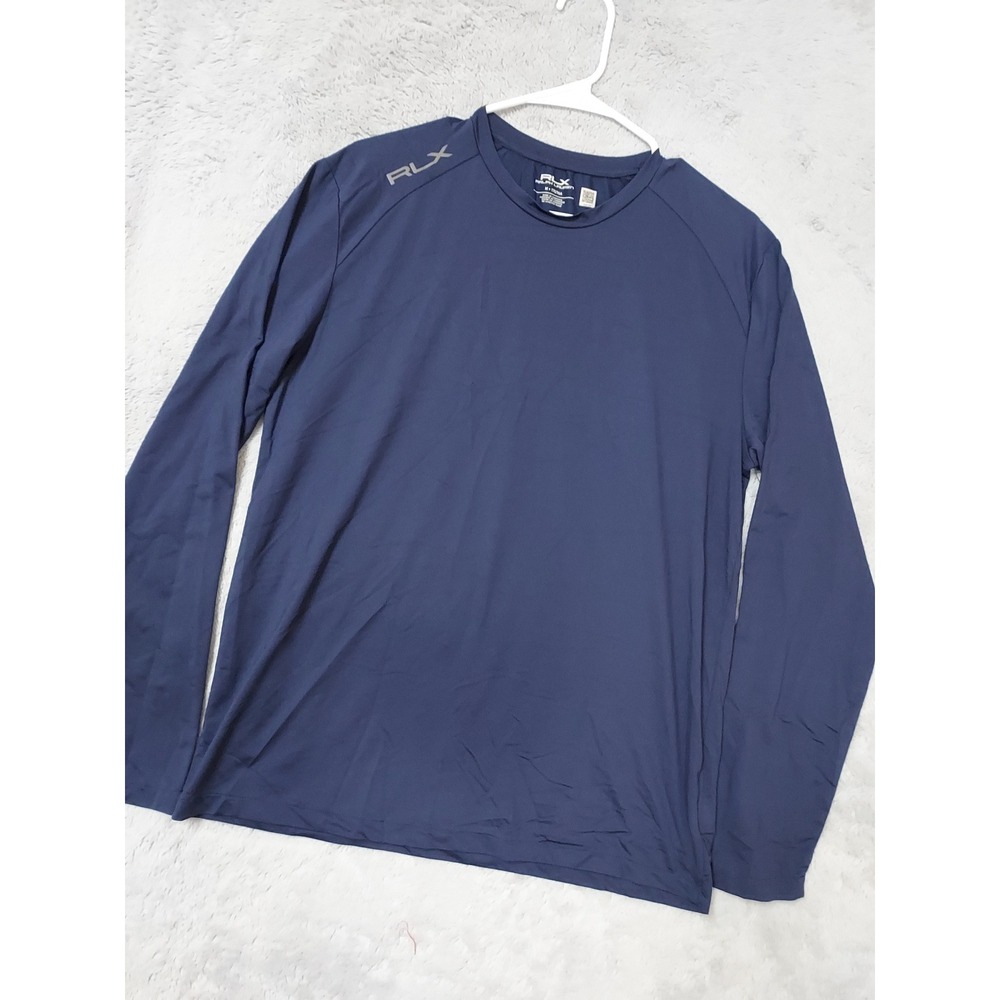 RLX Ralph Lauren Shirt Men Medium Performance Long Sleeve Activewear Blue Jersey